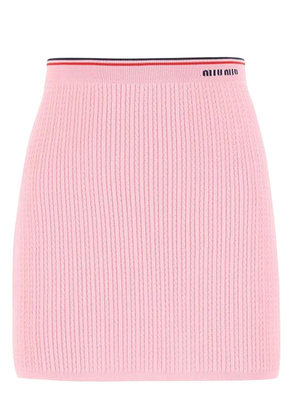 Miu Miu Light Pink Ribbed Knit Mini Skirt with Contrasting Waistband